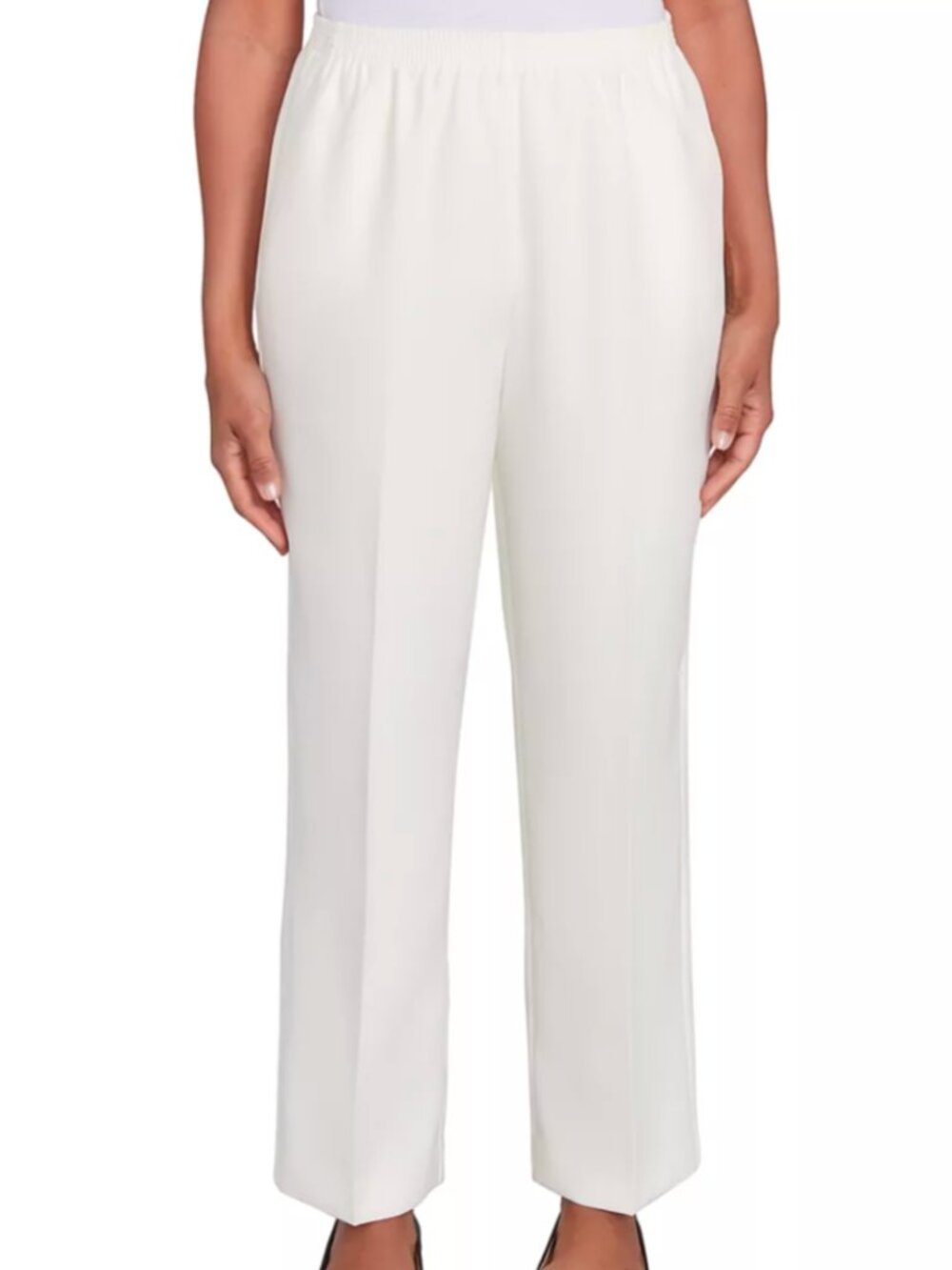 👖NWT Alfred Dunner White High Rise Elastic Waist Pants Sizes 8 or 18P Trousers